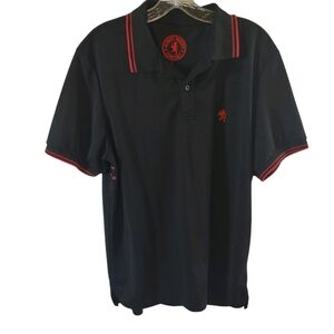 Albert Morris polo shirt size L black and red. 30" in. length polyester.